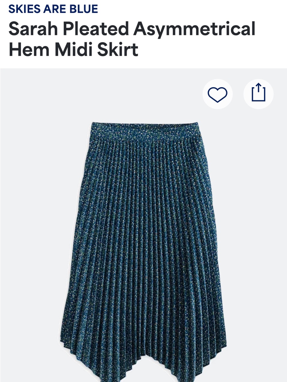 Skies Are Blue Metallic Teal Pleated Asymmetrical Midi Skirt